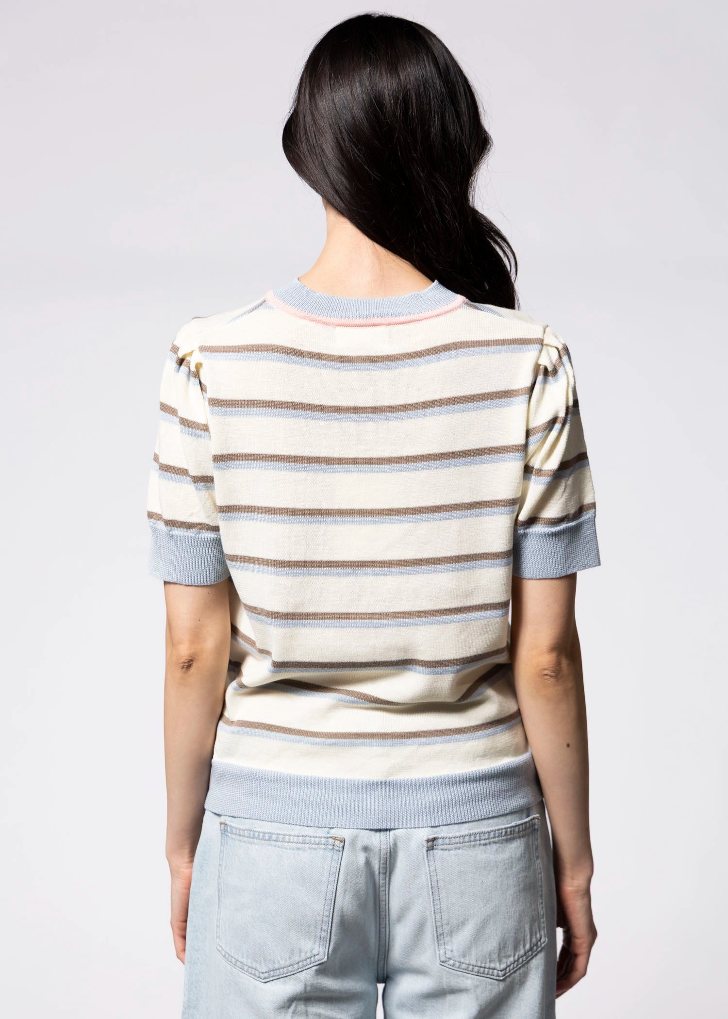 swatch_Ivory/Blue striped knit tshirt