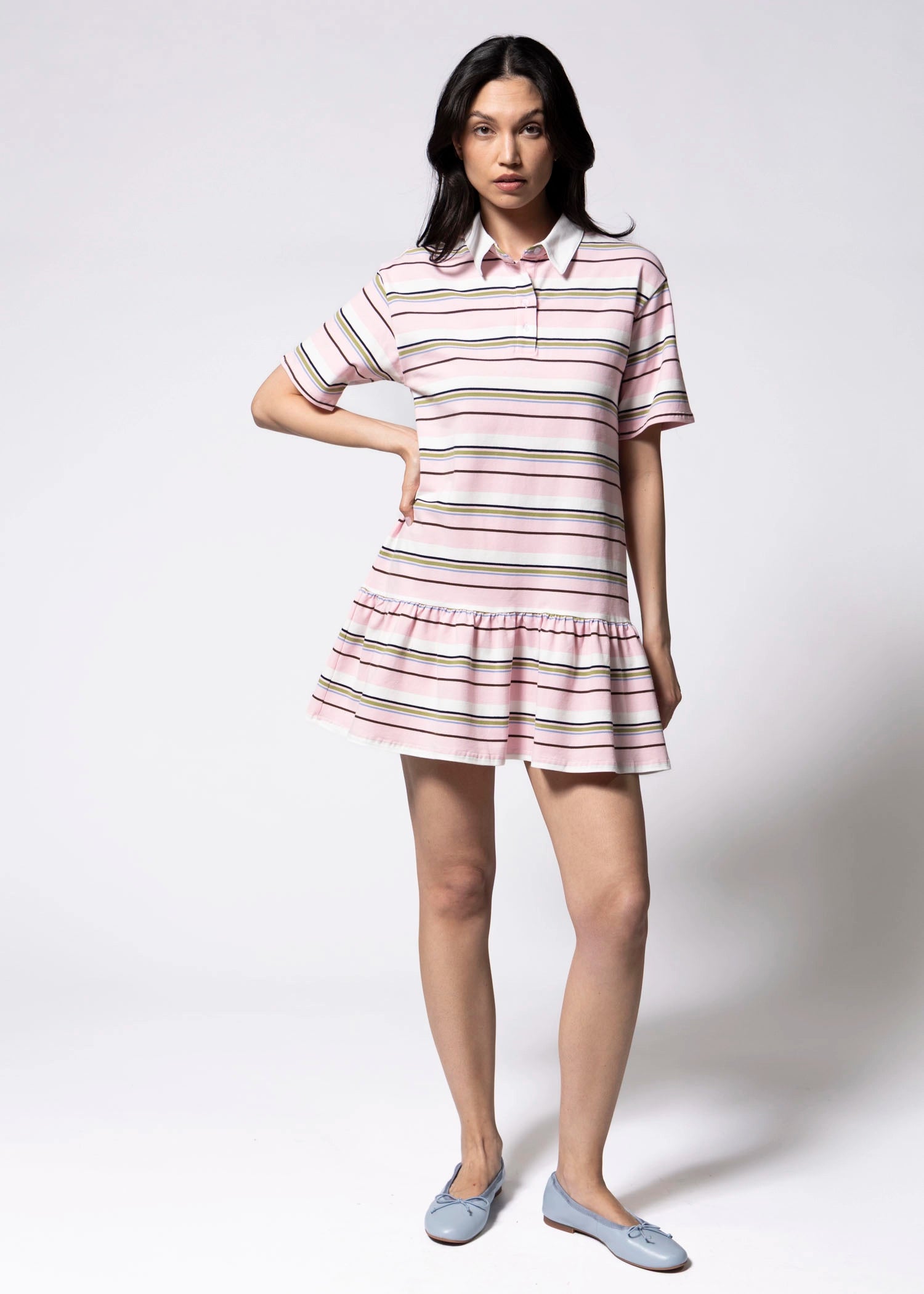 swatch_Pink striped polo dress