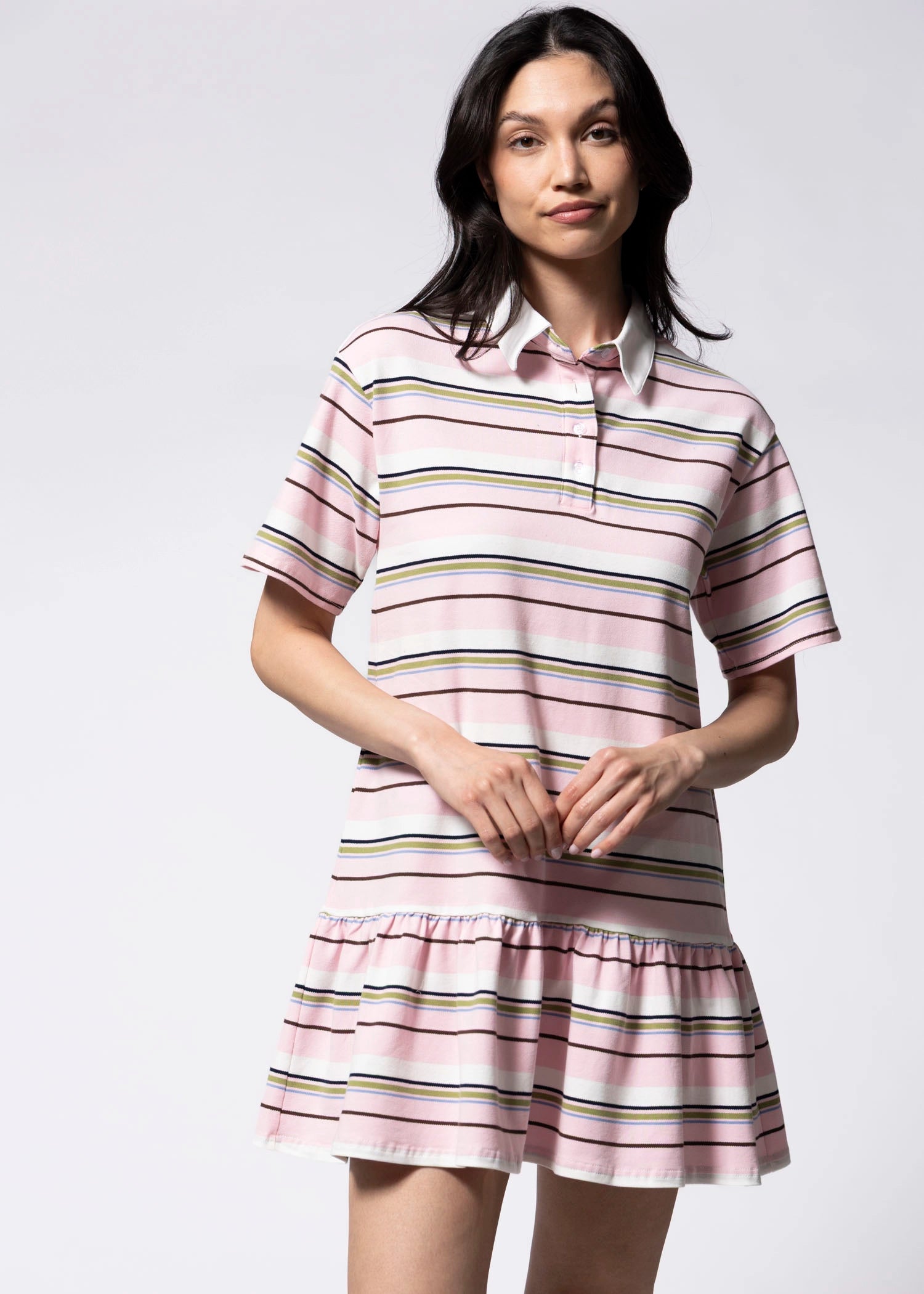 swatch_Pink striped polo dress