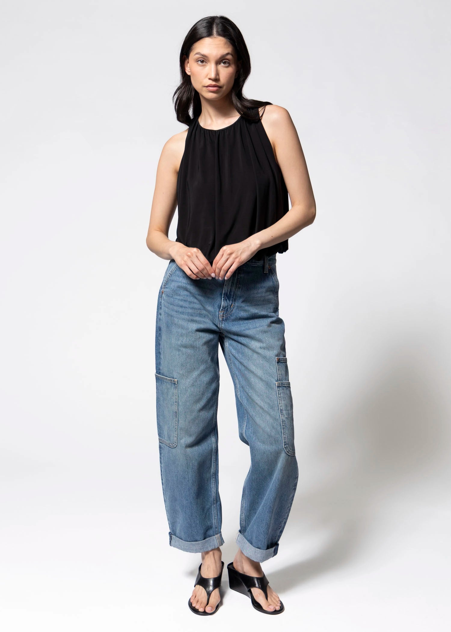 swatch-Black bubble hem tank