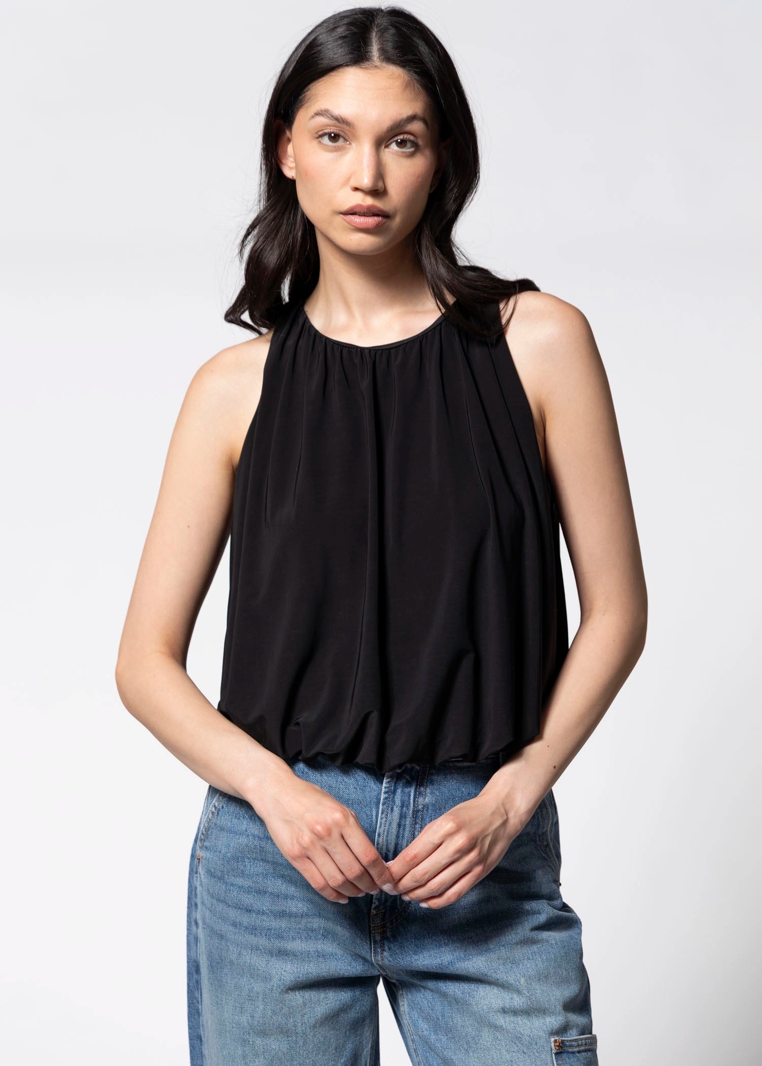 swatch-Black bubble hem tank
