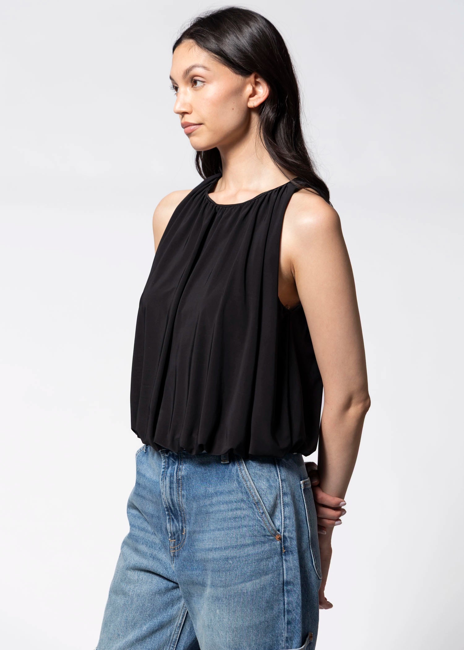swatch-Black bubble hem tank