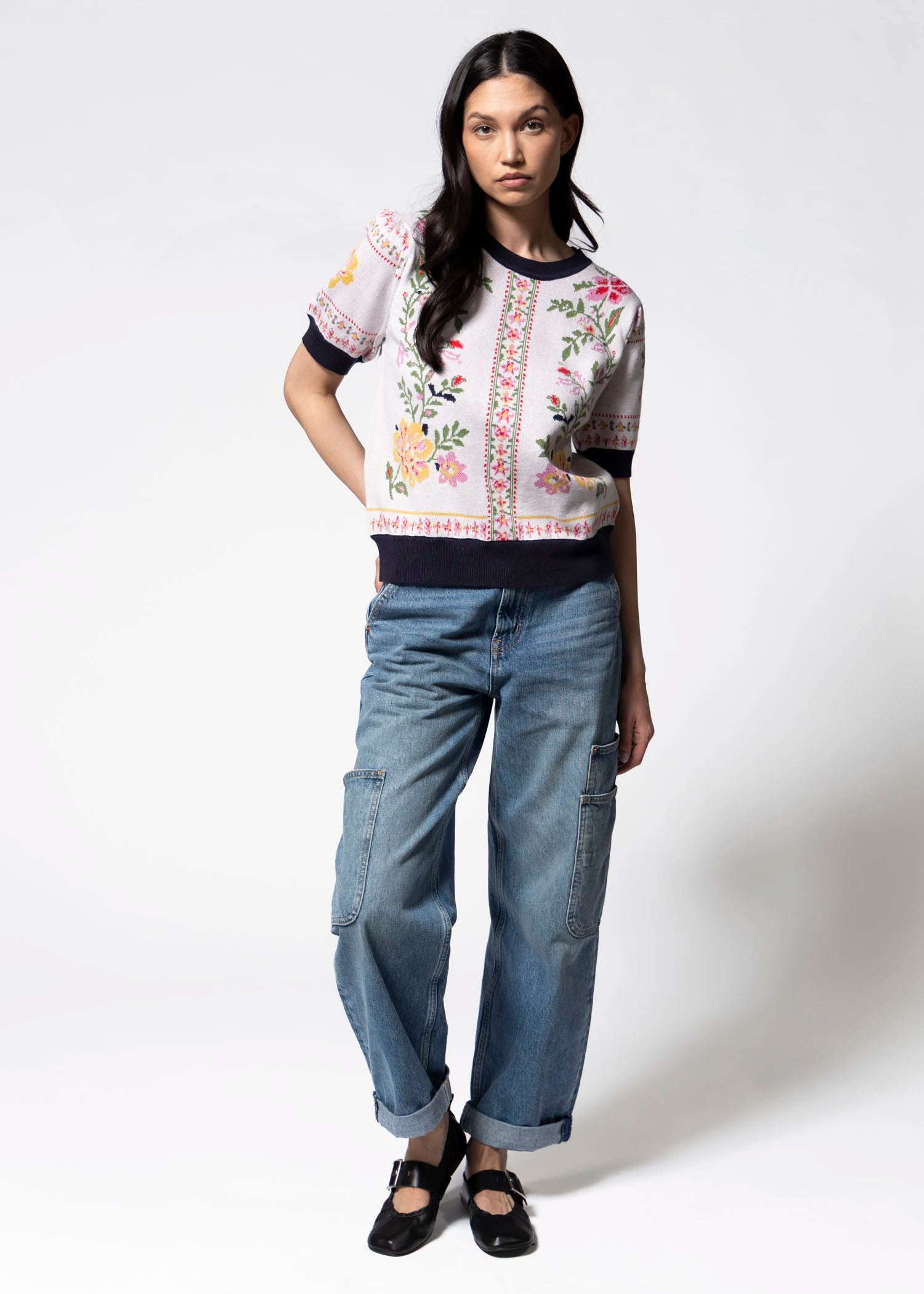 swatch_Multi floral short sleeve sweater