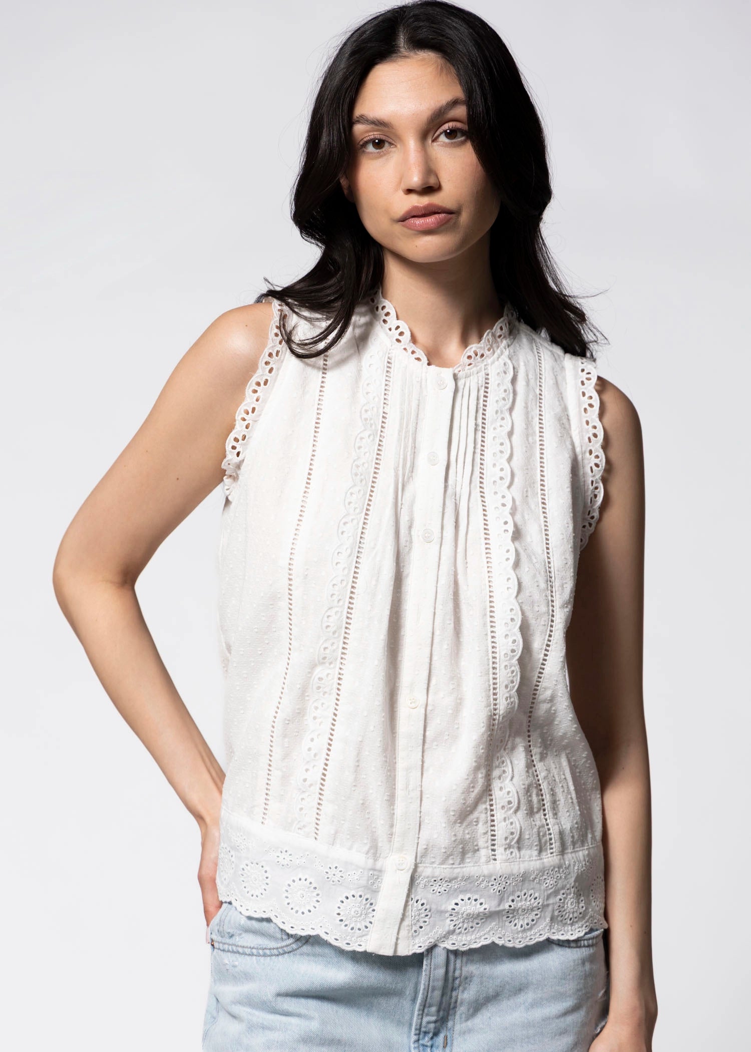swatch_Off White lace trim blouse