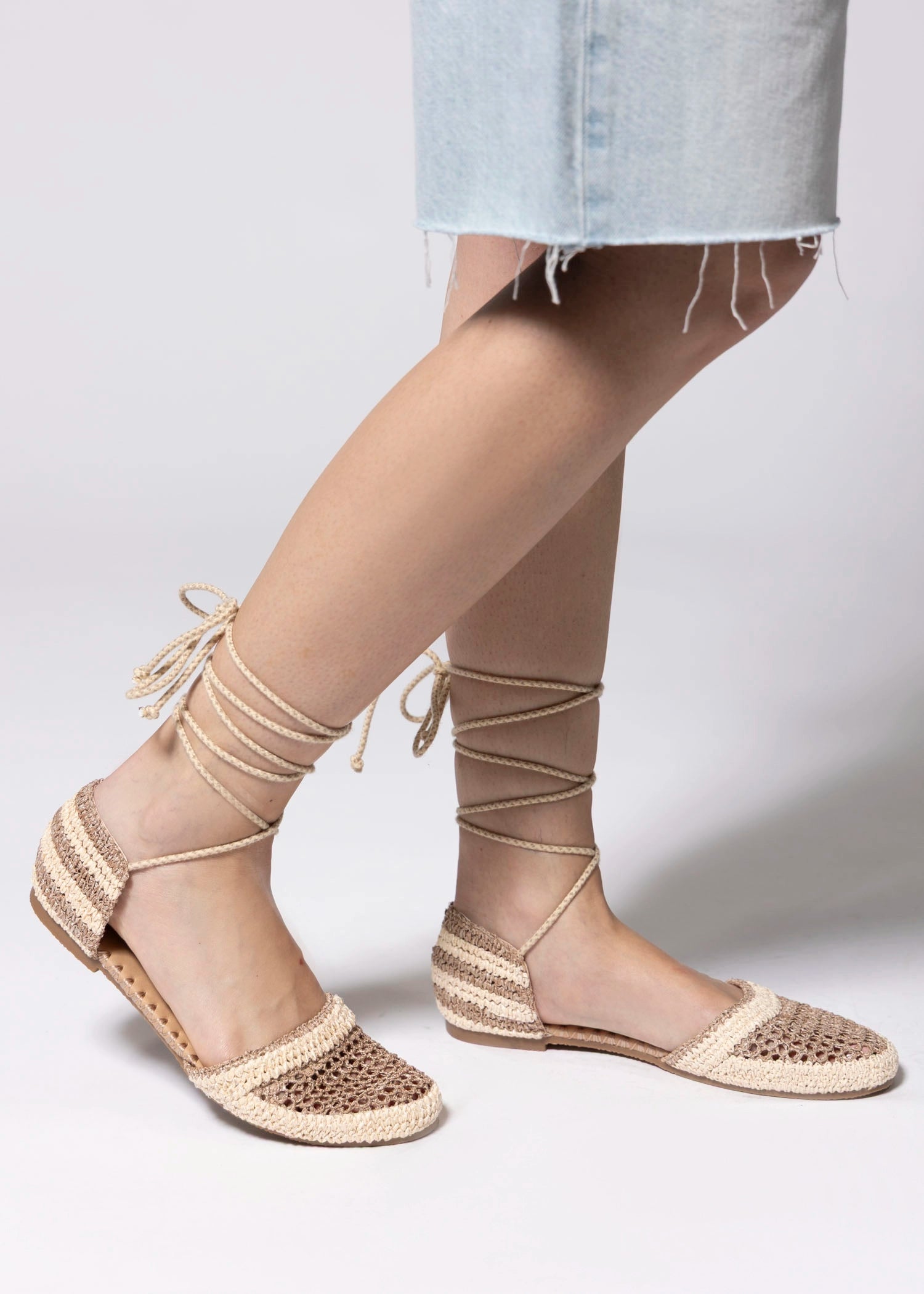 swatch_Khaki lace up crochet flat espadrille