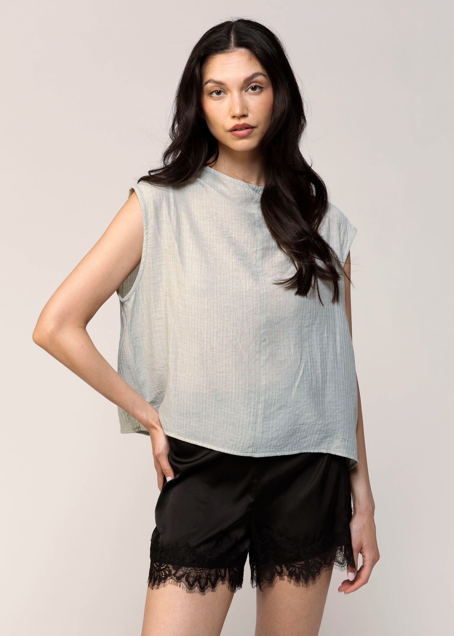swatch_Cloud sheer mock neck blouse