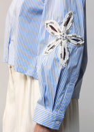swatch_Blue button down shirt with floral applique