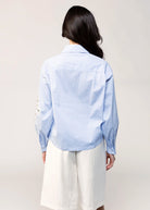 swatch_Blue button down shirt with floral applique