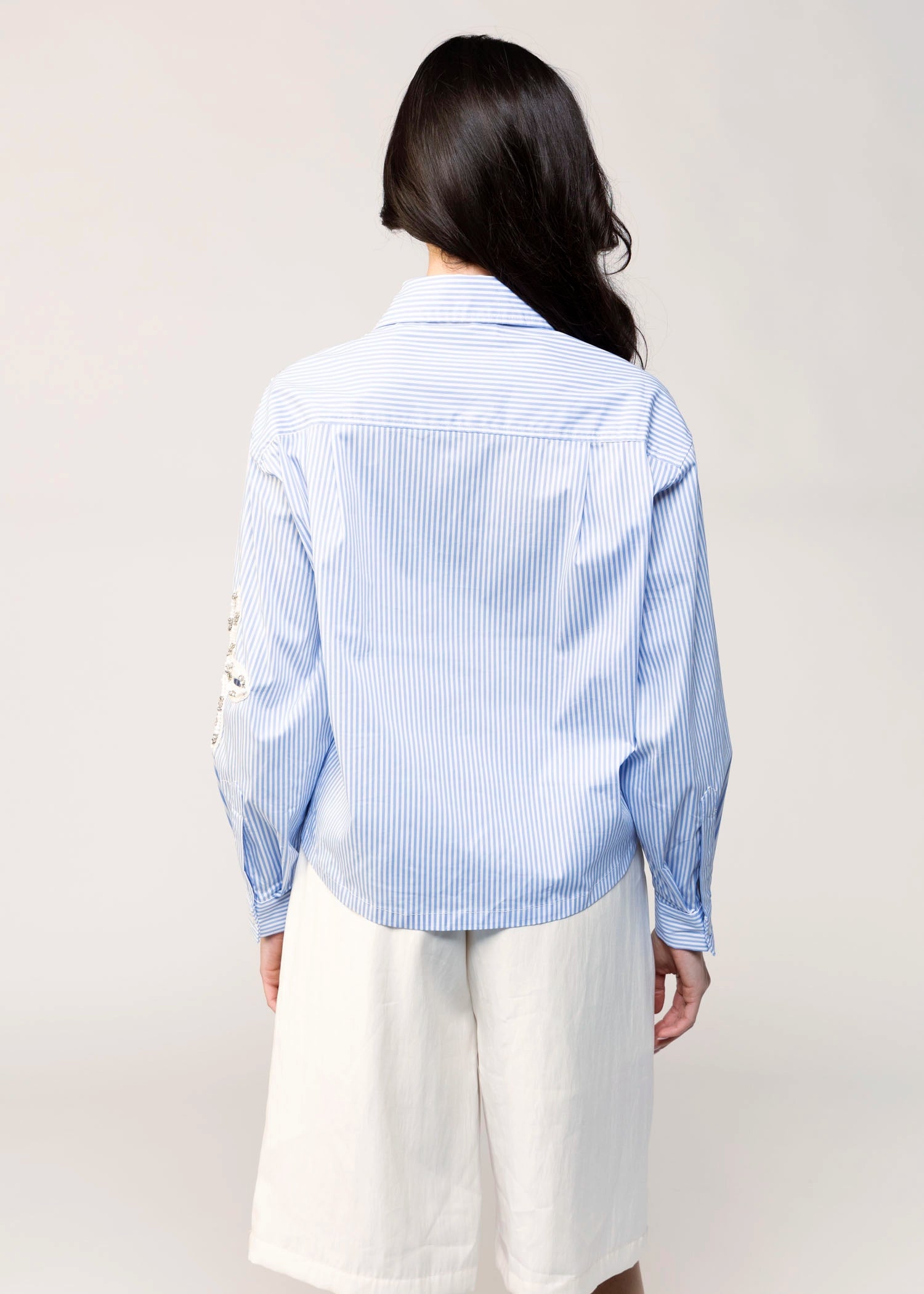 swatch_Blue button down shirt with floral applique