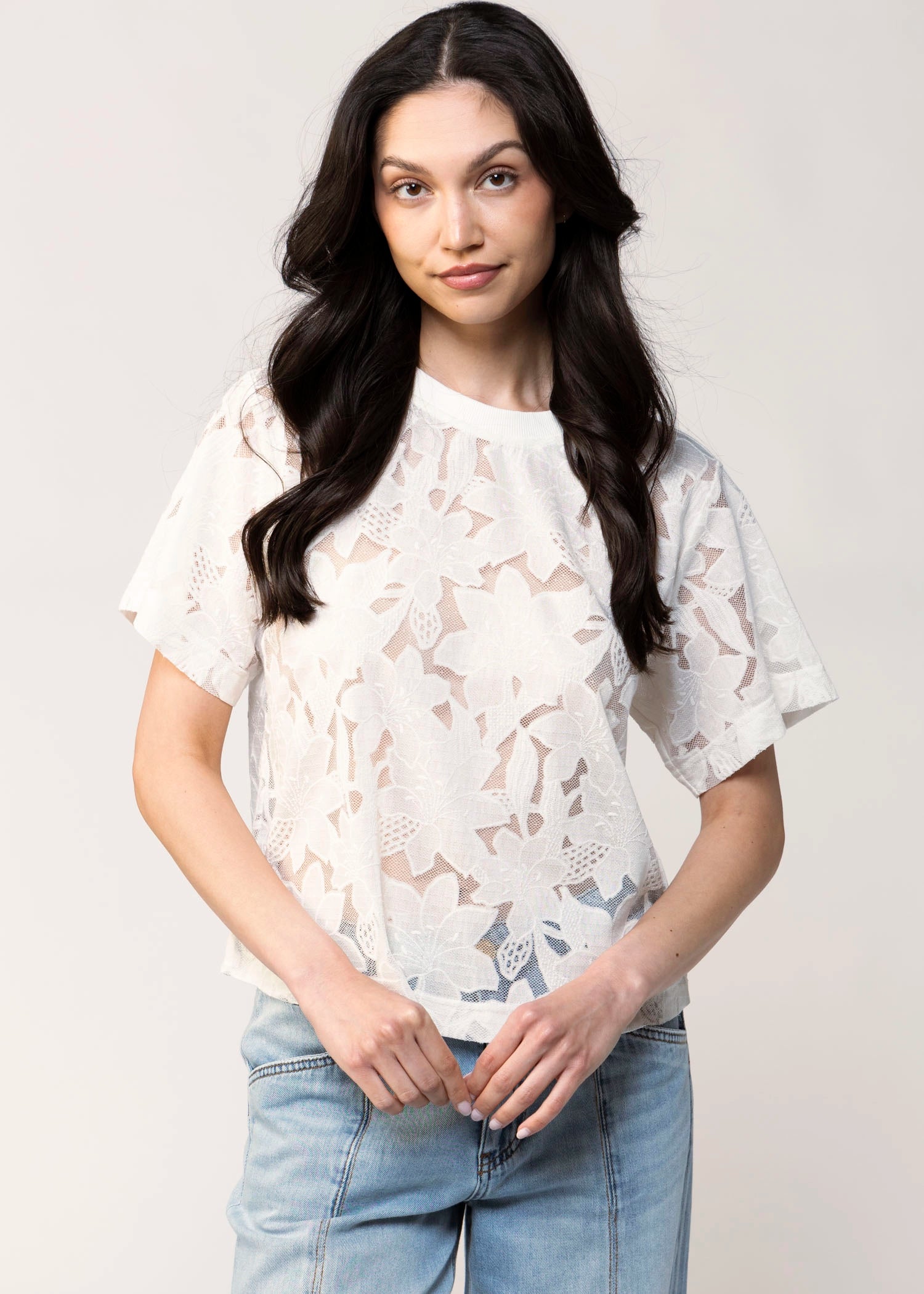 swatch_Off White floral lace t-shirt
