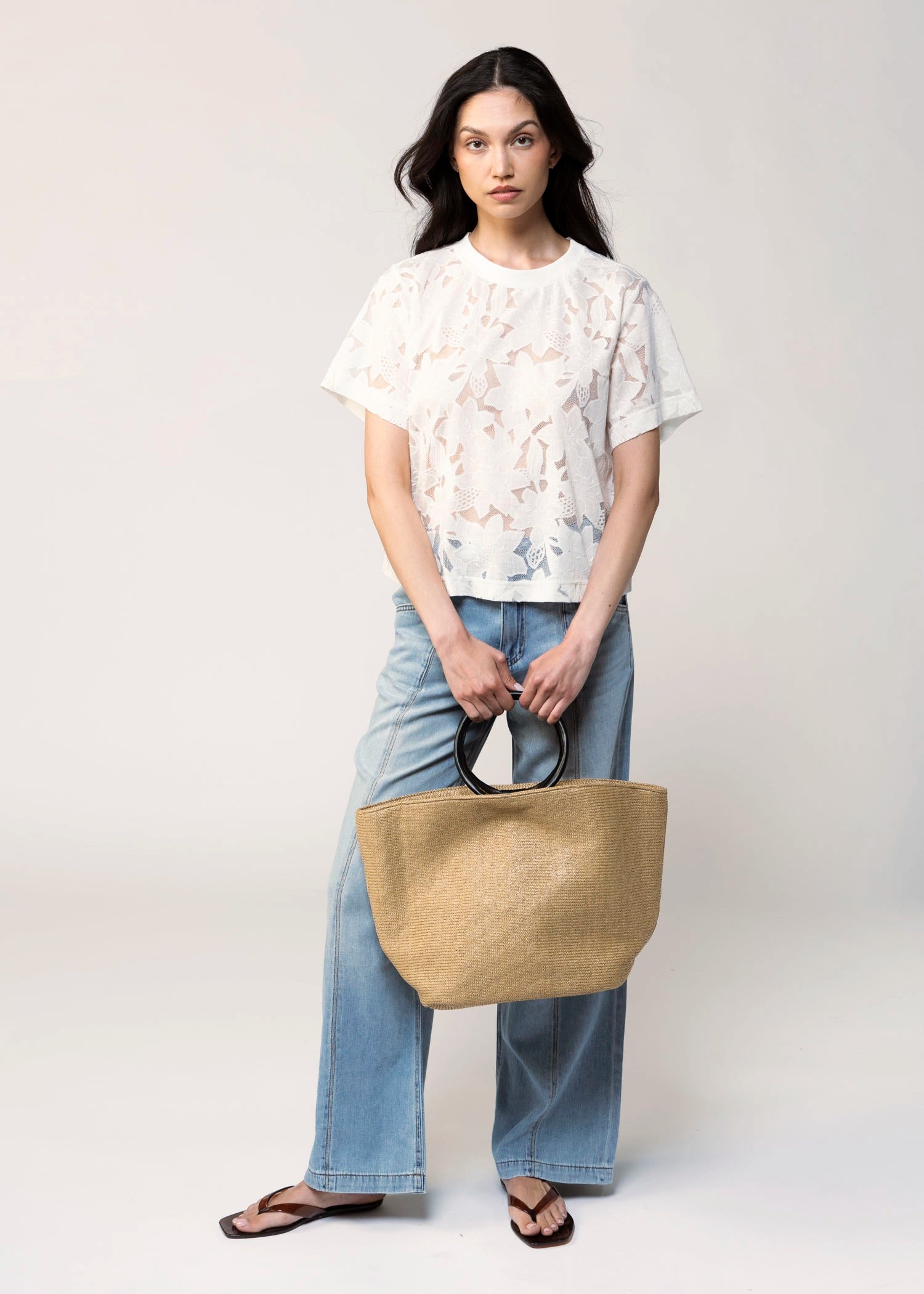 swatch_Camel circle handle straw tote