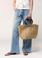 swatch_Camel circle handle straw tote