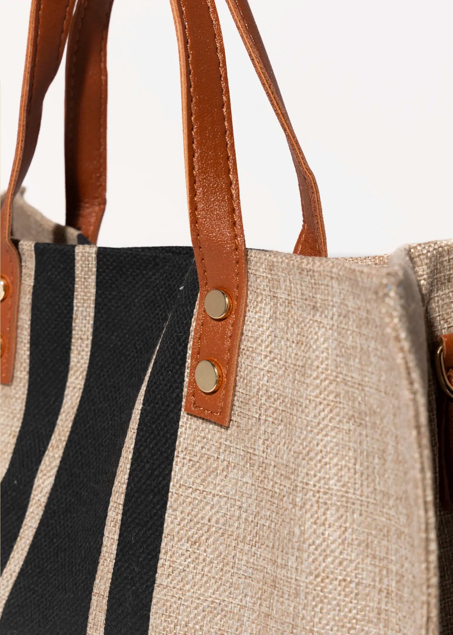 swatch_Black/Natural top handle canvas tote