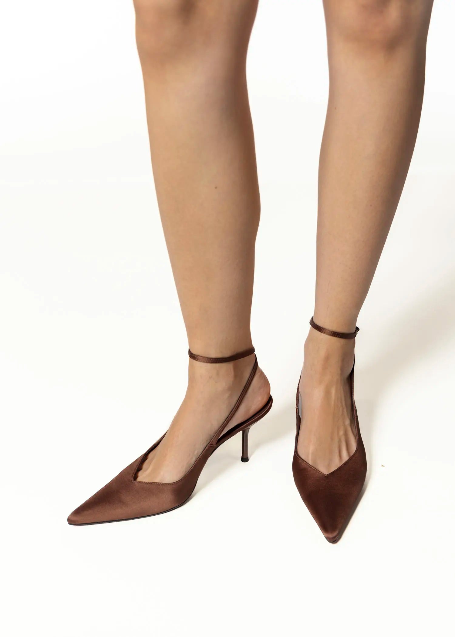 swatch_brown satin executive slingback pump heels