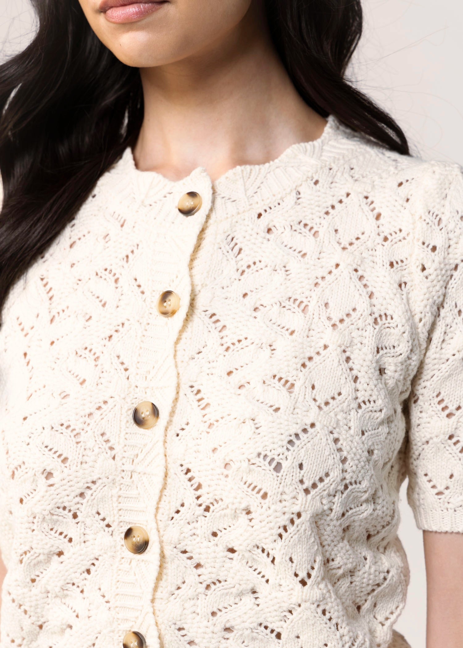 swatch_Eggshell heartloom dana short sleeve knit cardigan