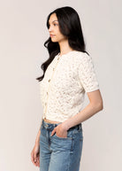 swatch_Eggshell heartloom dana short sleeve knit cardigan