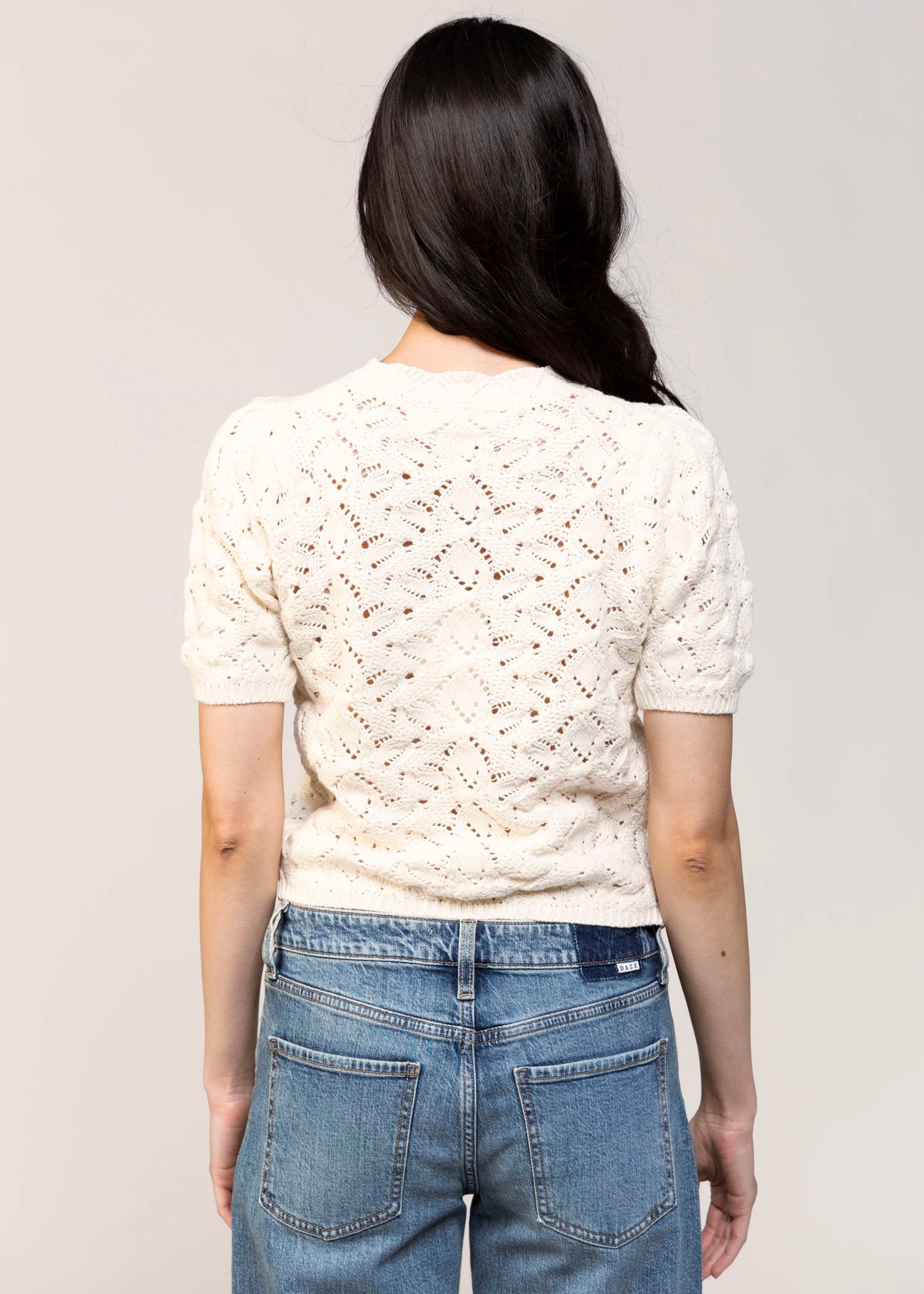 swatch_Eggshell heartloom dana short sleeve knit cardigan