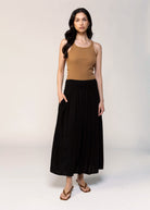 swatch_Black smocked waist midi skirt