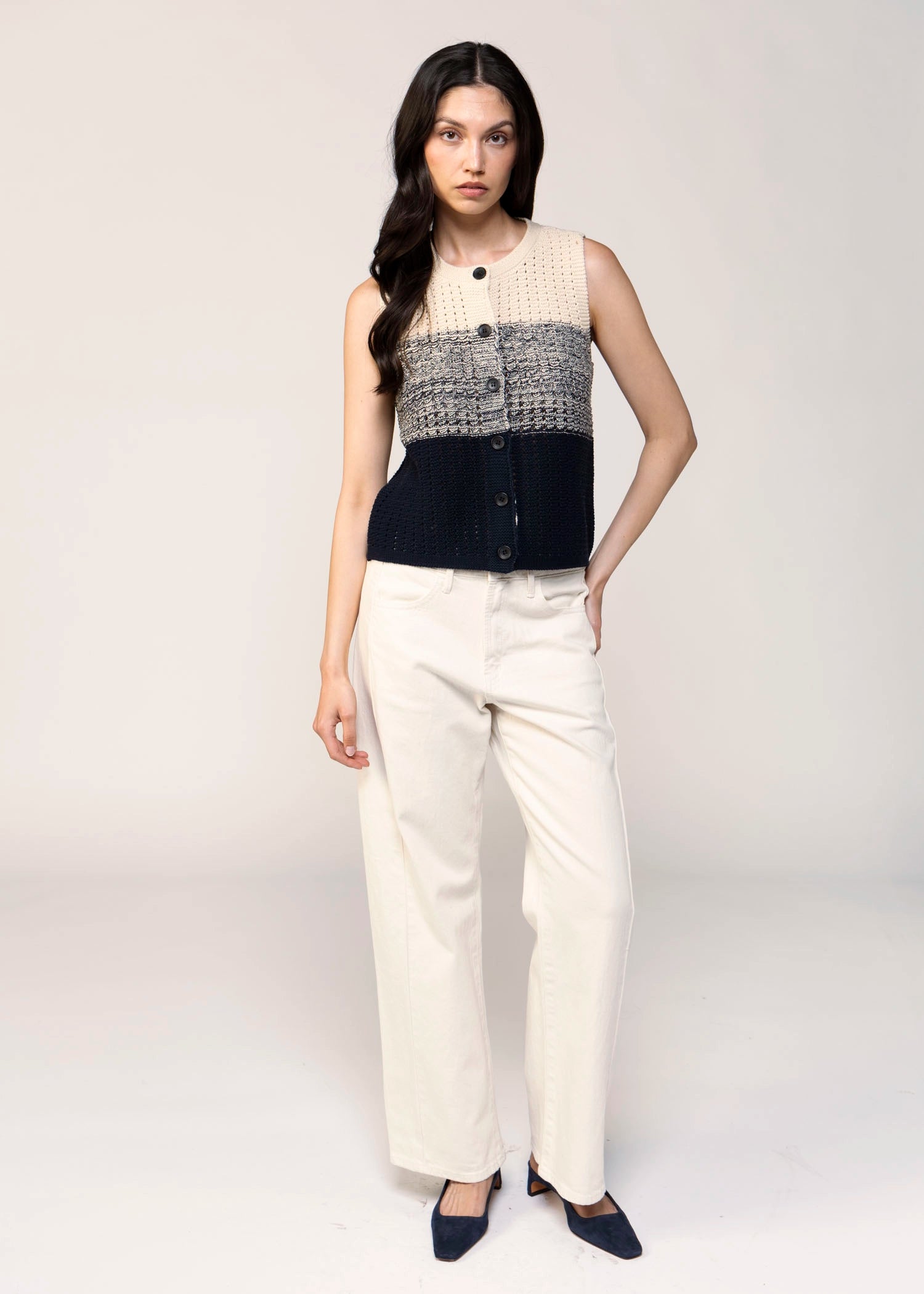 swatch_Flax/Navy central park west jacey gradient vest