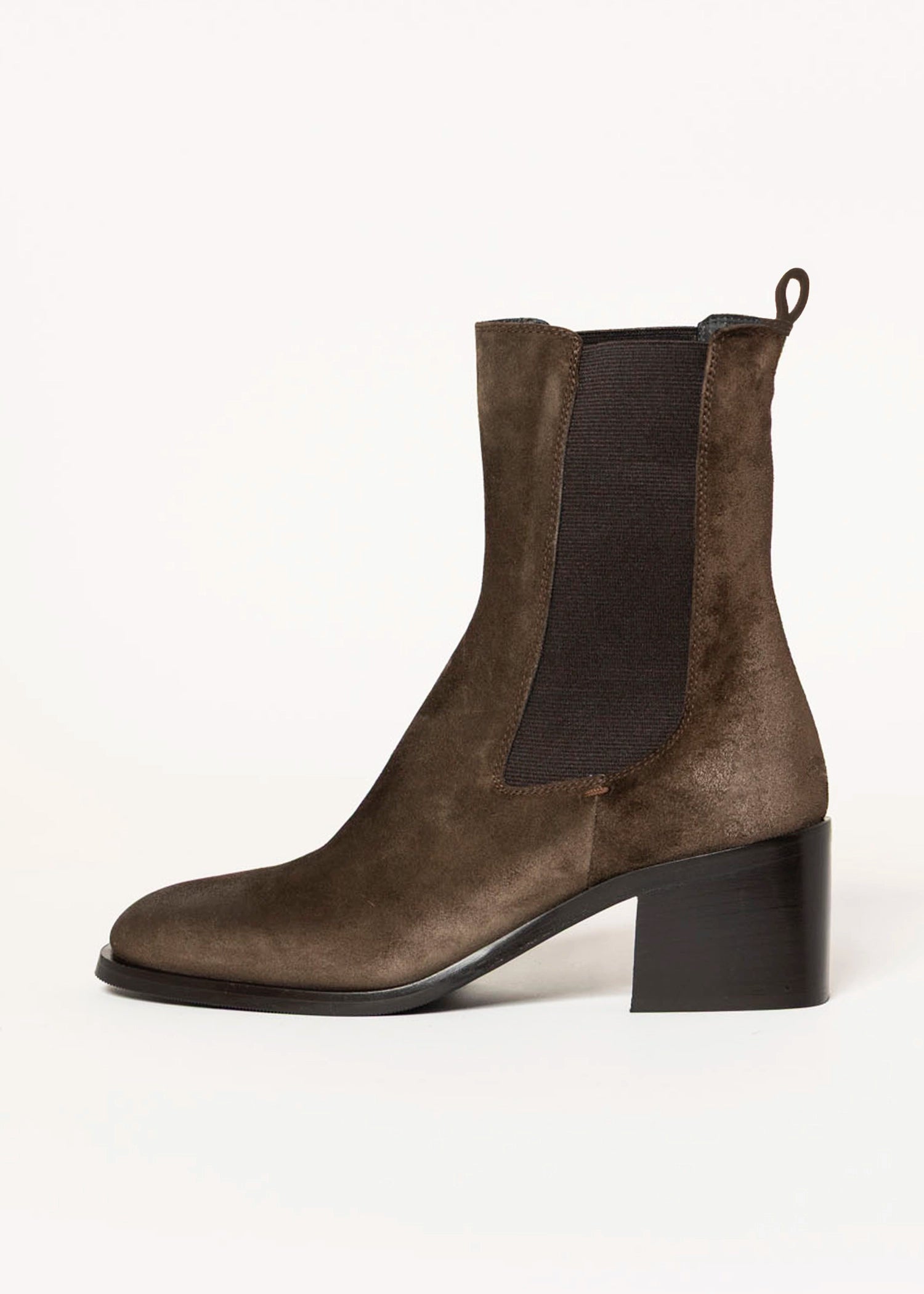 swatch_Chocolate Suede Heeled chelsea boot