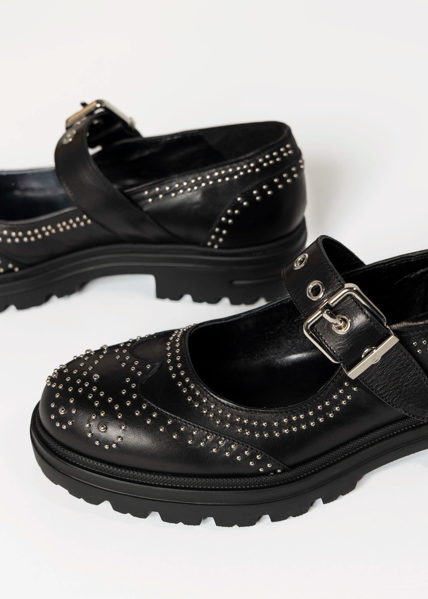 swatch_Black Leather studded mary jane shoes