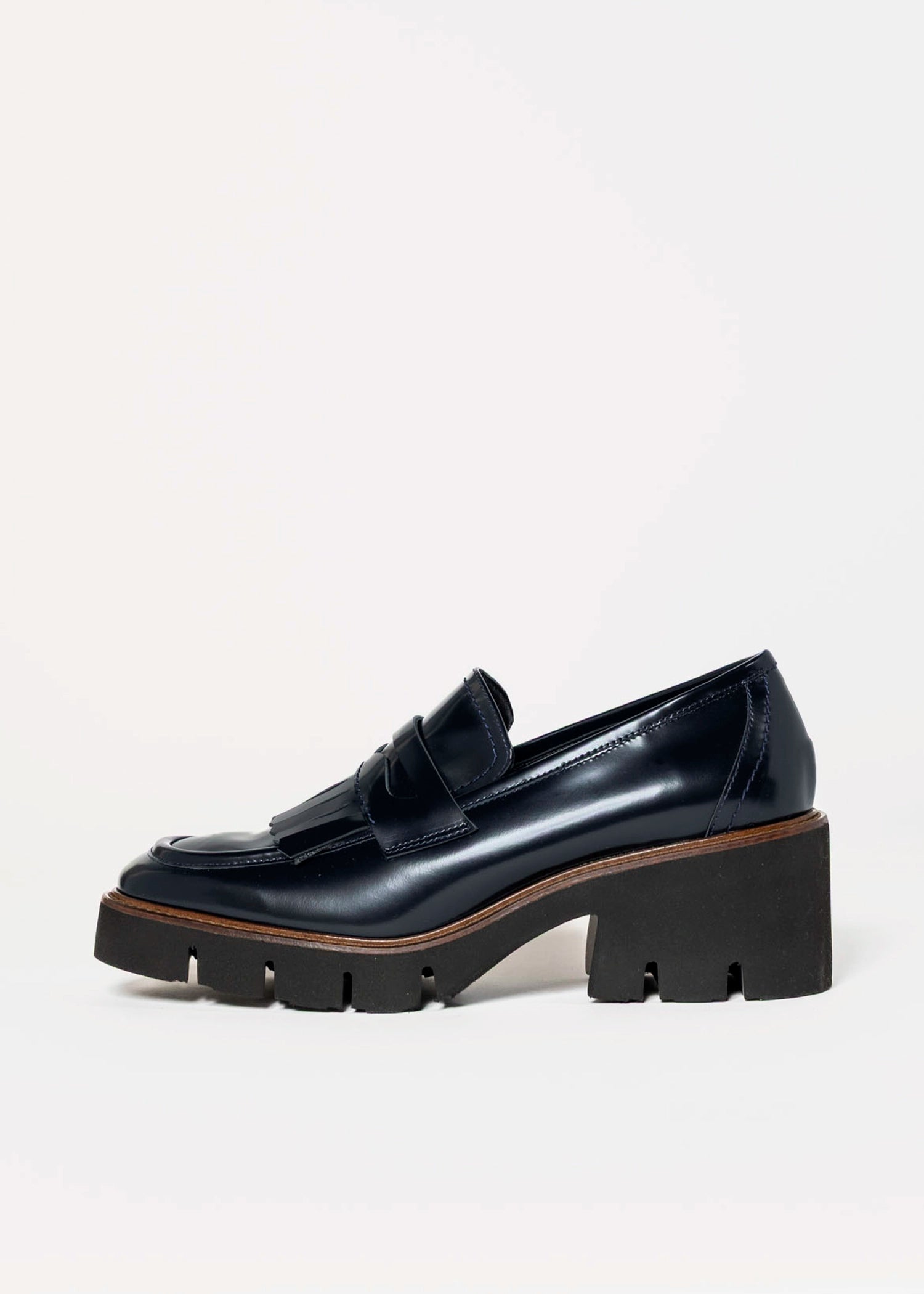 swatch_Navy Leather heeled loafer