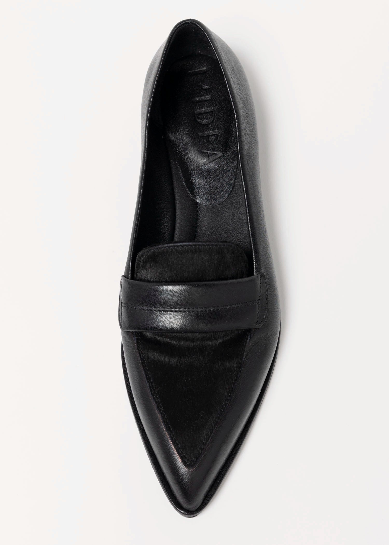swatch_Black Leather l'idea pointed toe leather flat