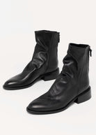swatch_Black Leather l'idea ruched ankle boot