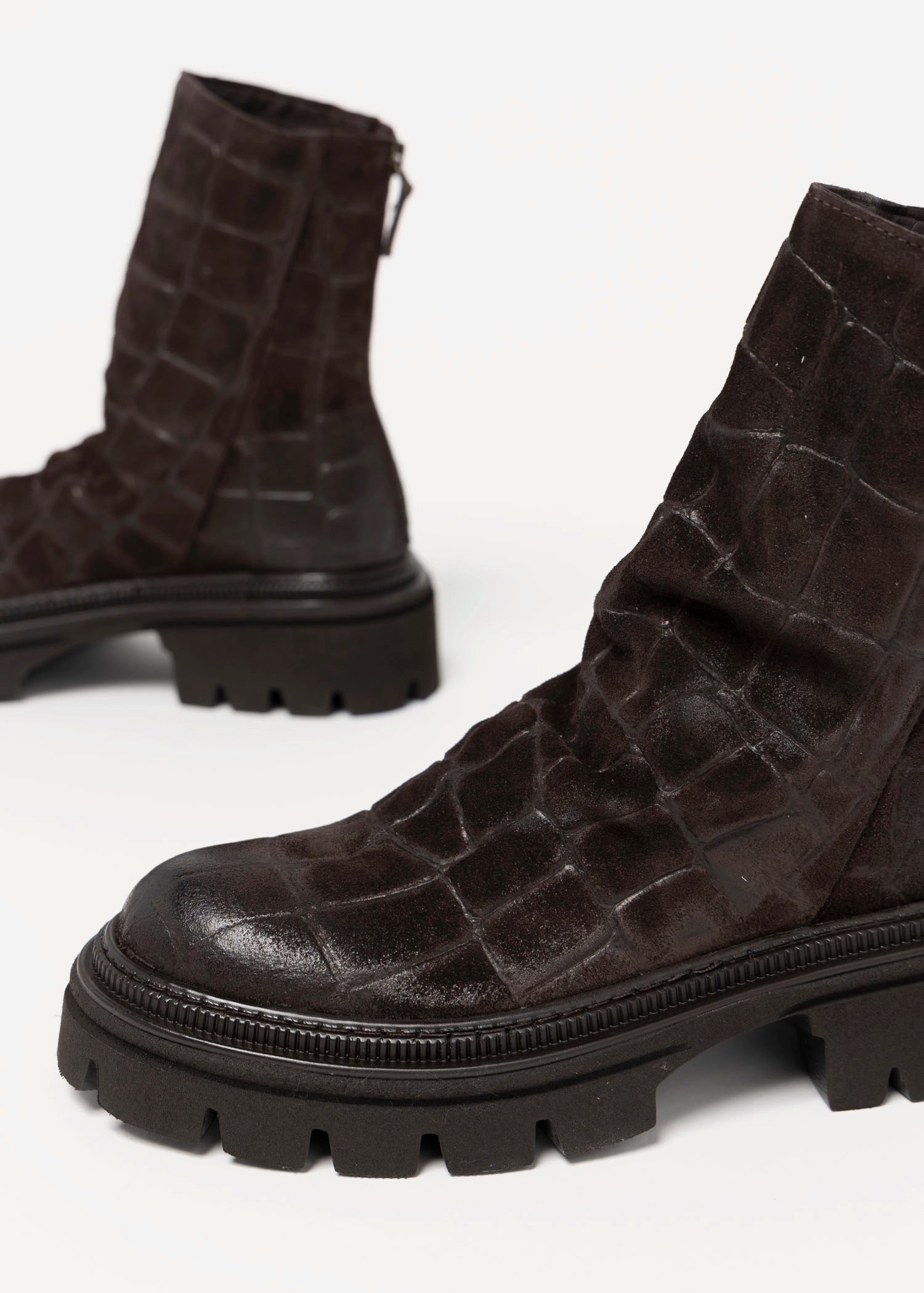 swatch_Brown Croco l'idea lug sole ankle boot