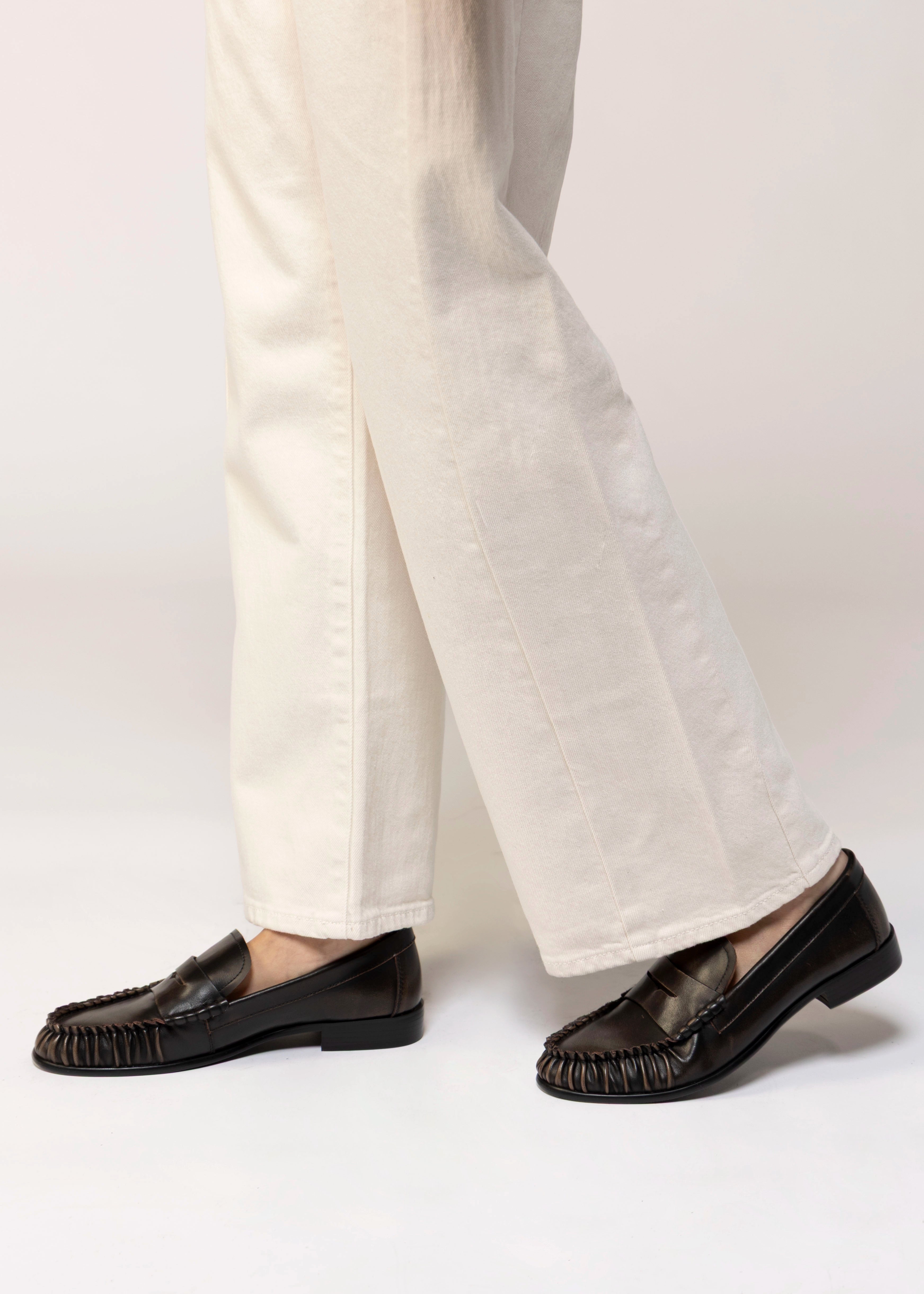 swatch_Taupe Distressed Leather l'idea ruched penny loafer
