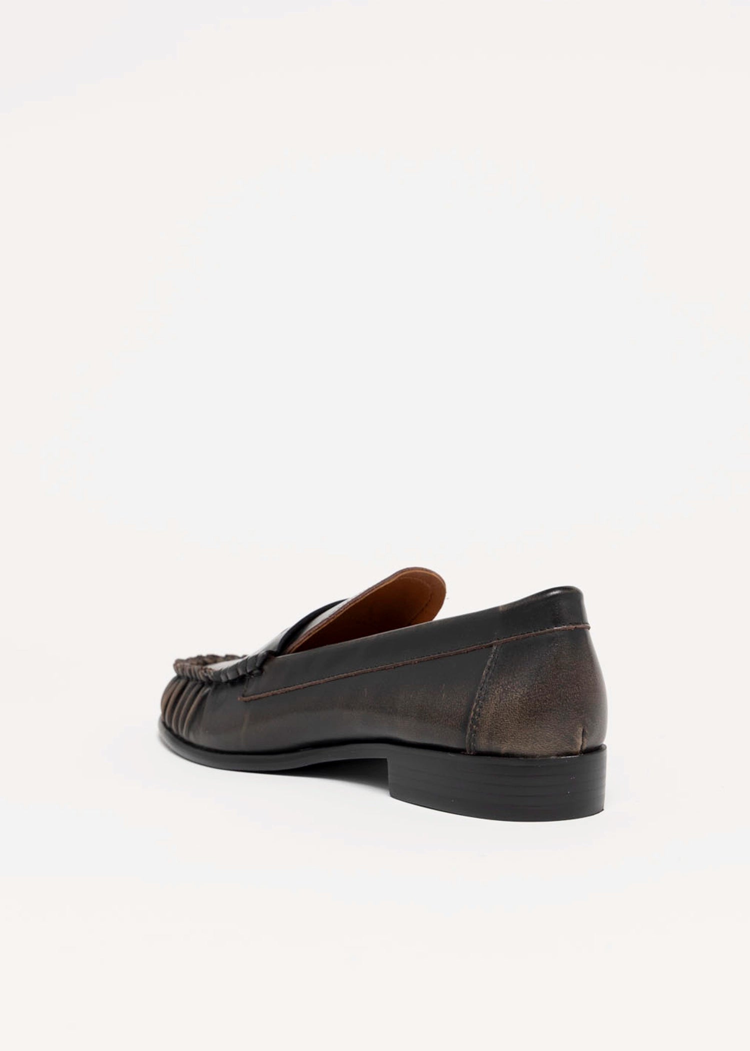 swatch_Taupe Distressed Leather l'idea ruched penny loafer