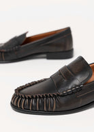 swatch_Taupe Distressed Leather l'idea ruched penny loafer