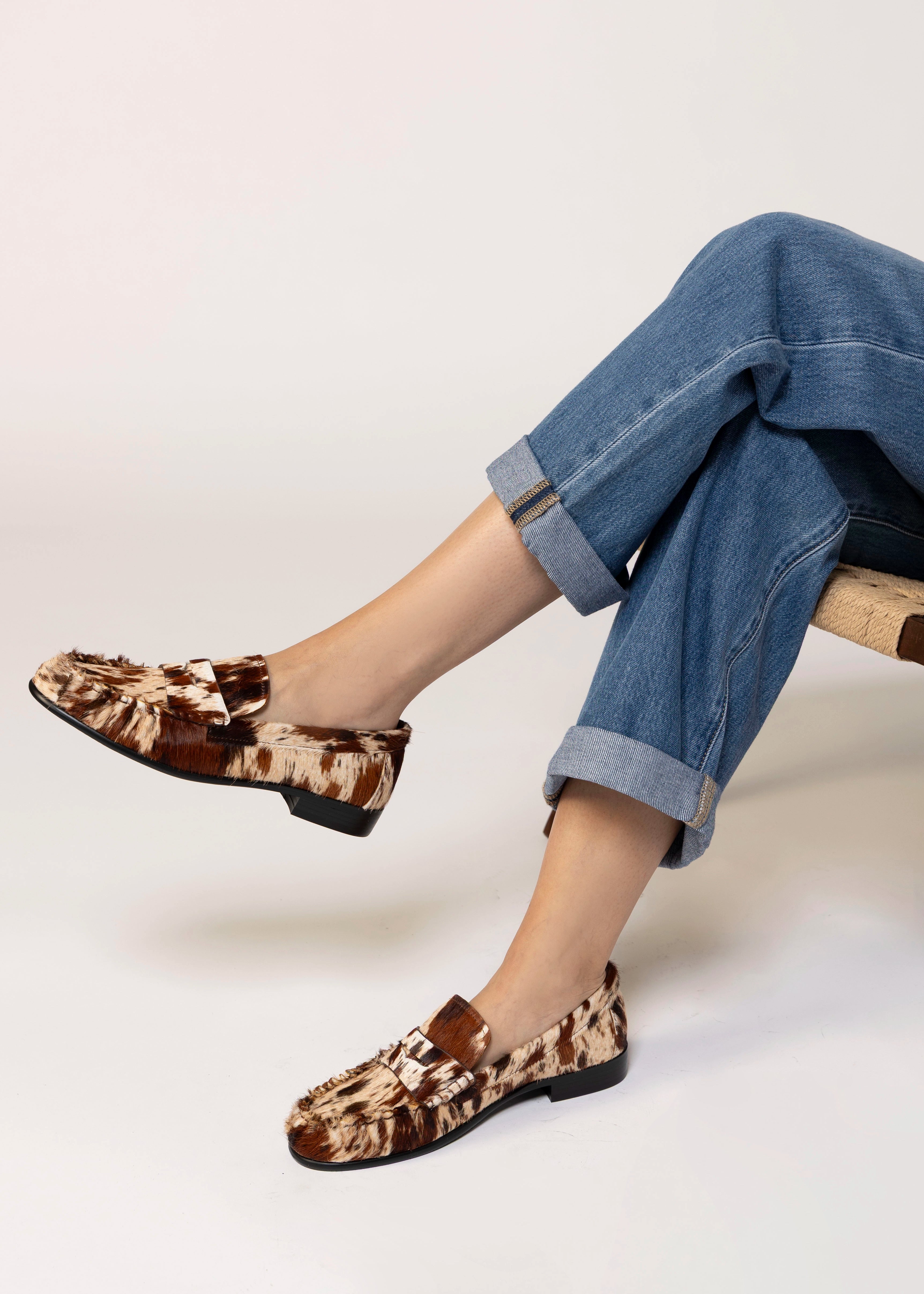 swatch_Brown Spotted Haircalf l'idea ruched penny loafer