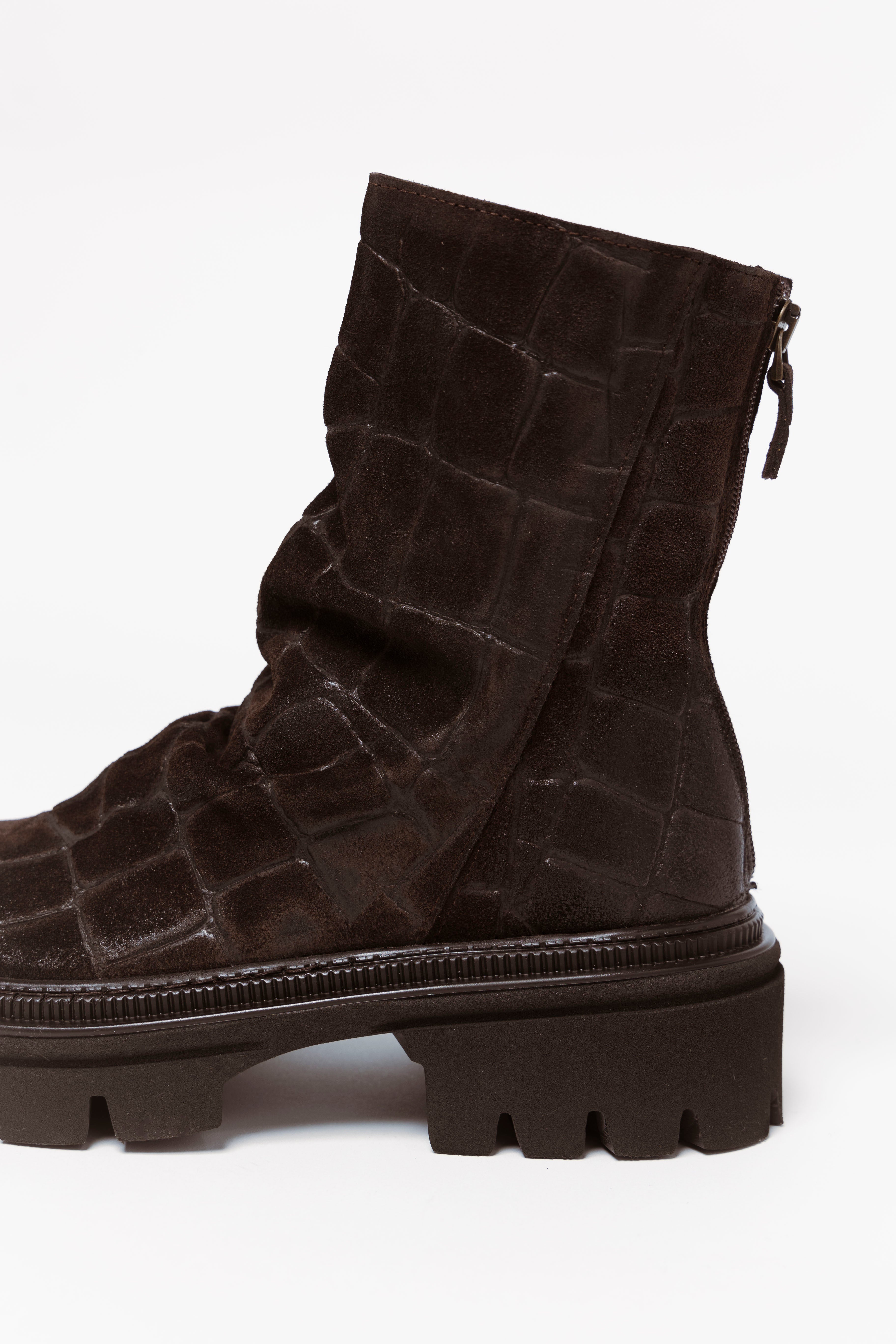 swatch_Brown Croco l'idea lug sole ankle boot