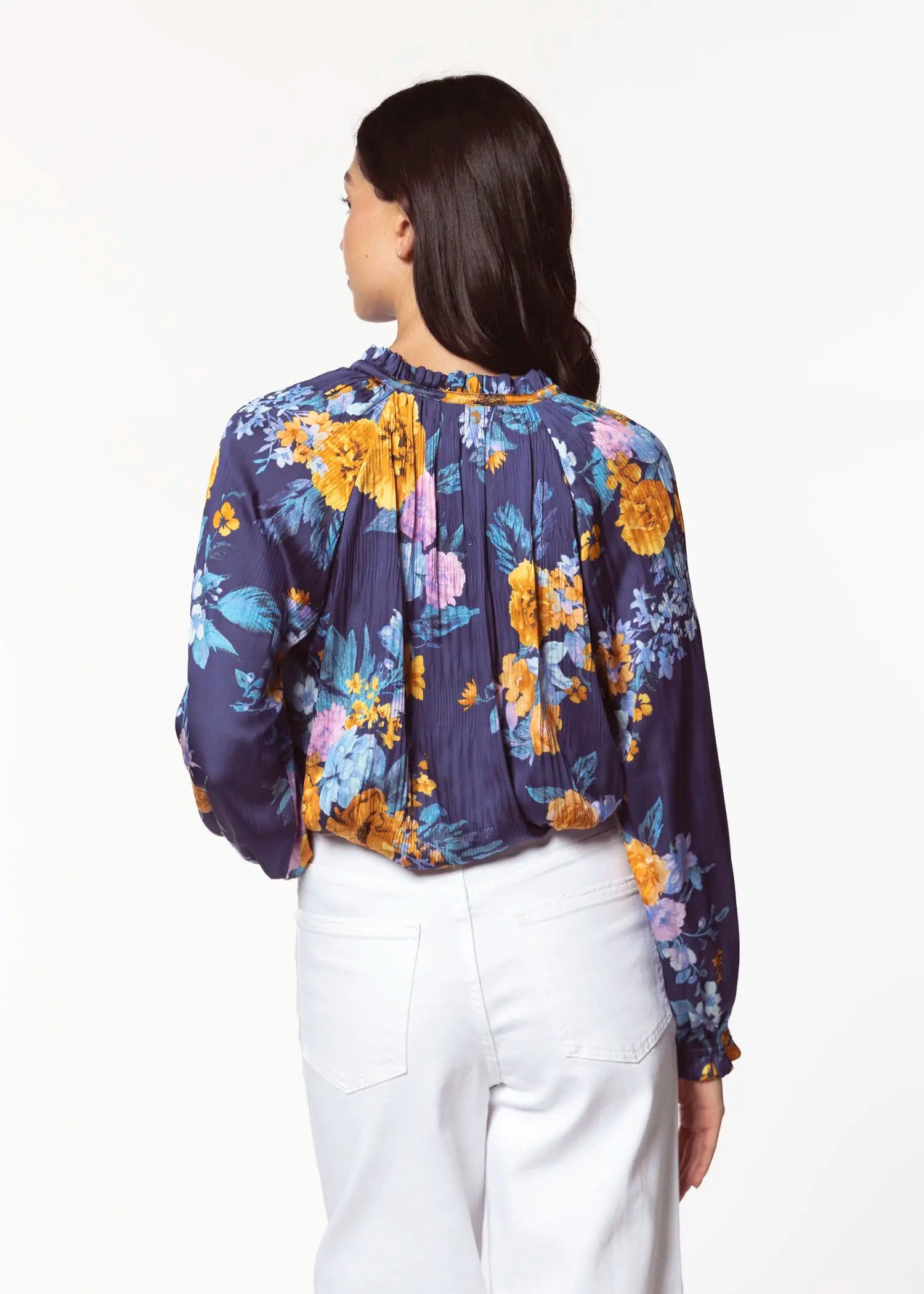 swatch_blue floral pleated blouse apparel