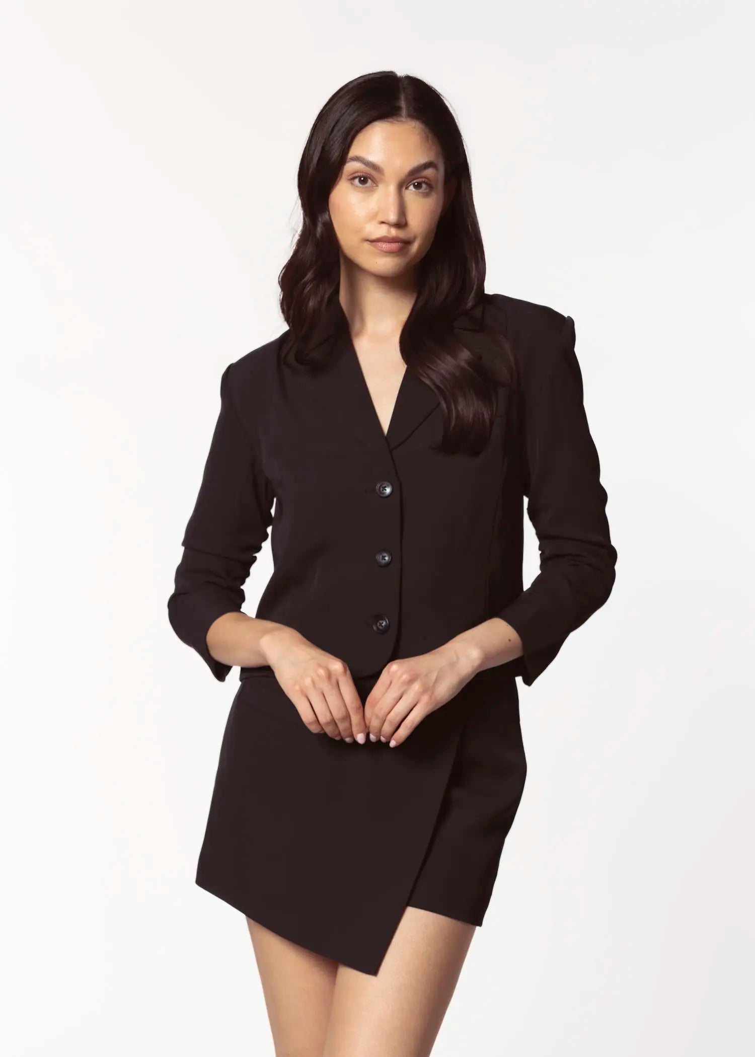 swatch_black olive cropped blazer apparel