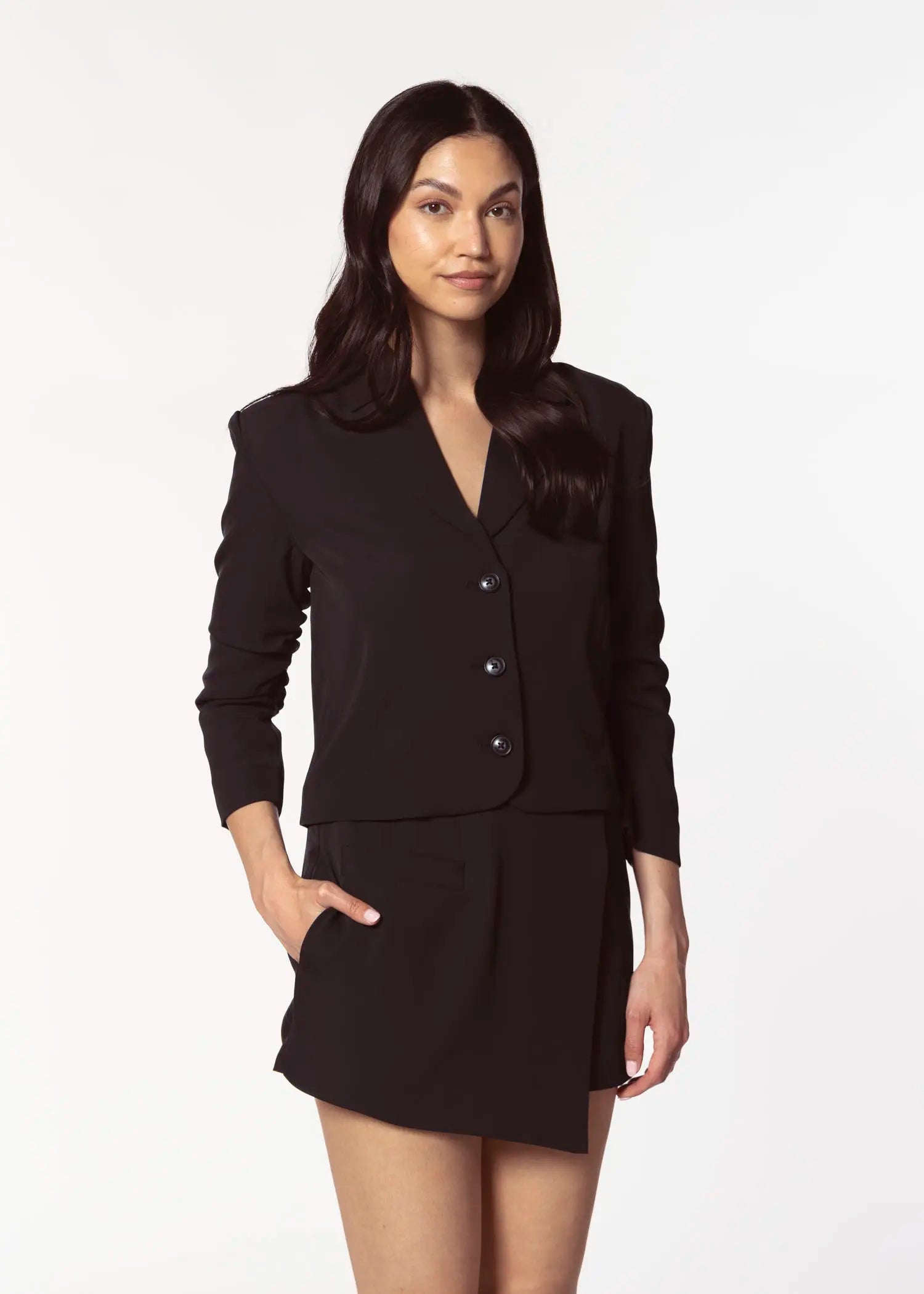 swatch_black olive cropped blazer apparel