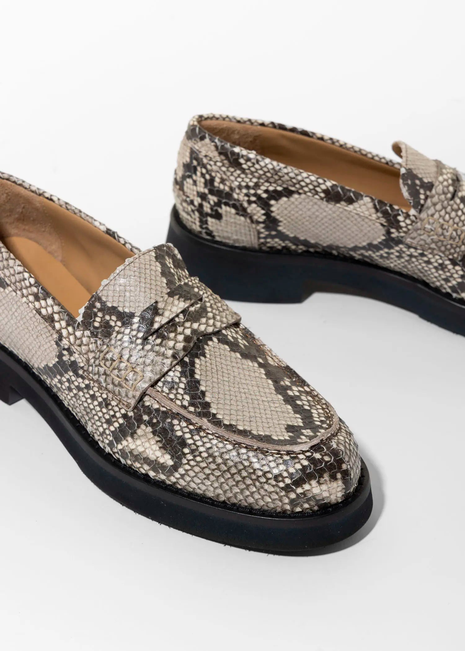 swatch_beige python python penny loafer flat shoes