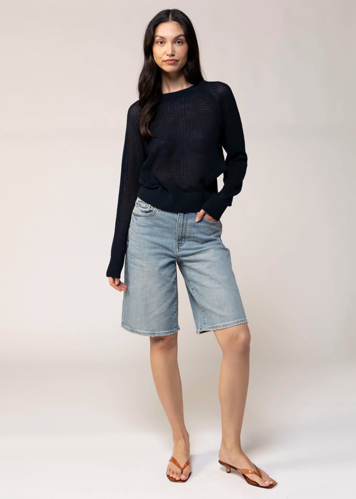 swatch_Navy sanctuary soleil open knit sweater