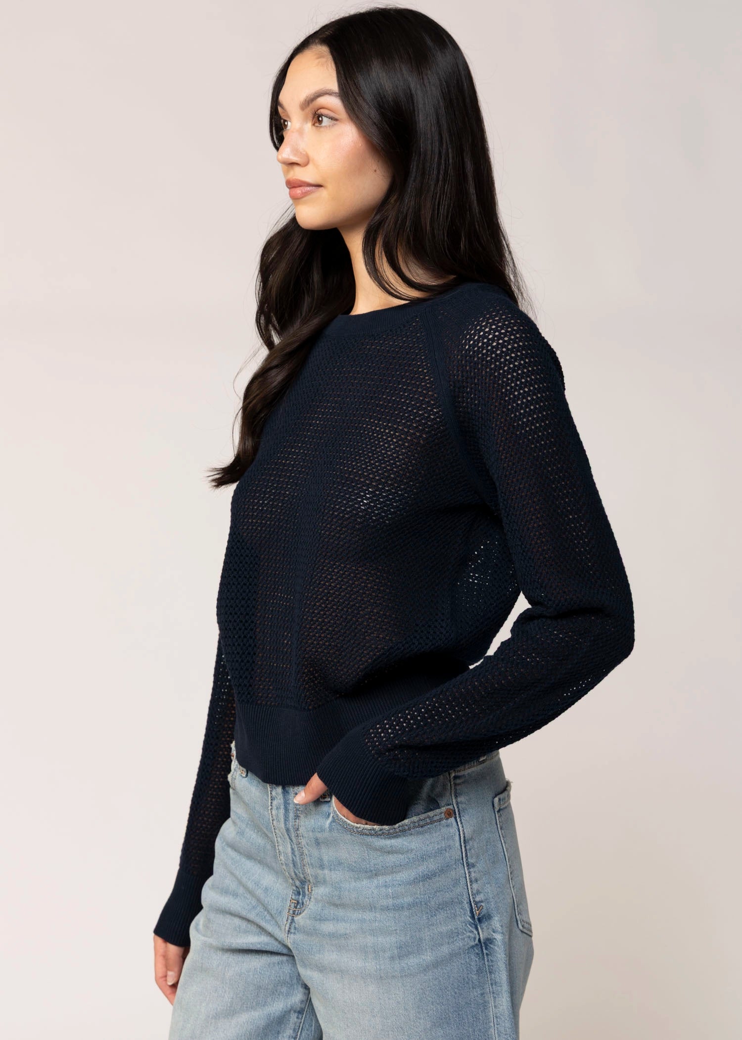 swatch_Navy sanctuary soleil open knit sweater