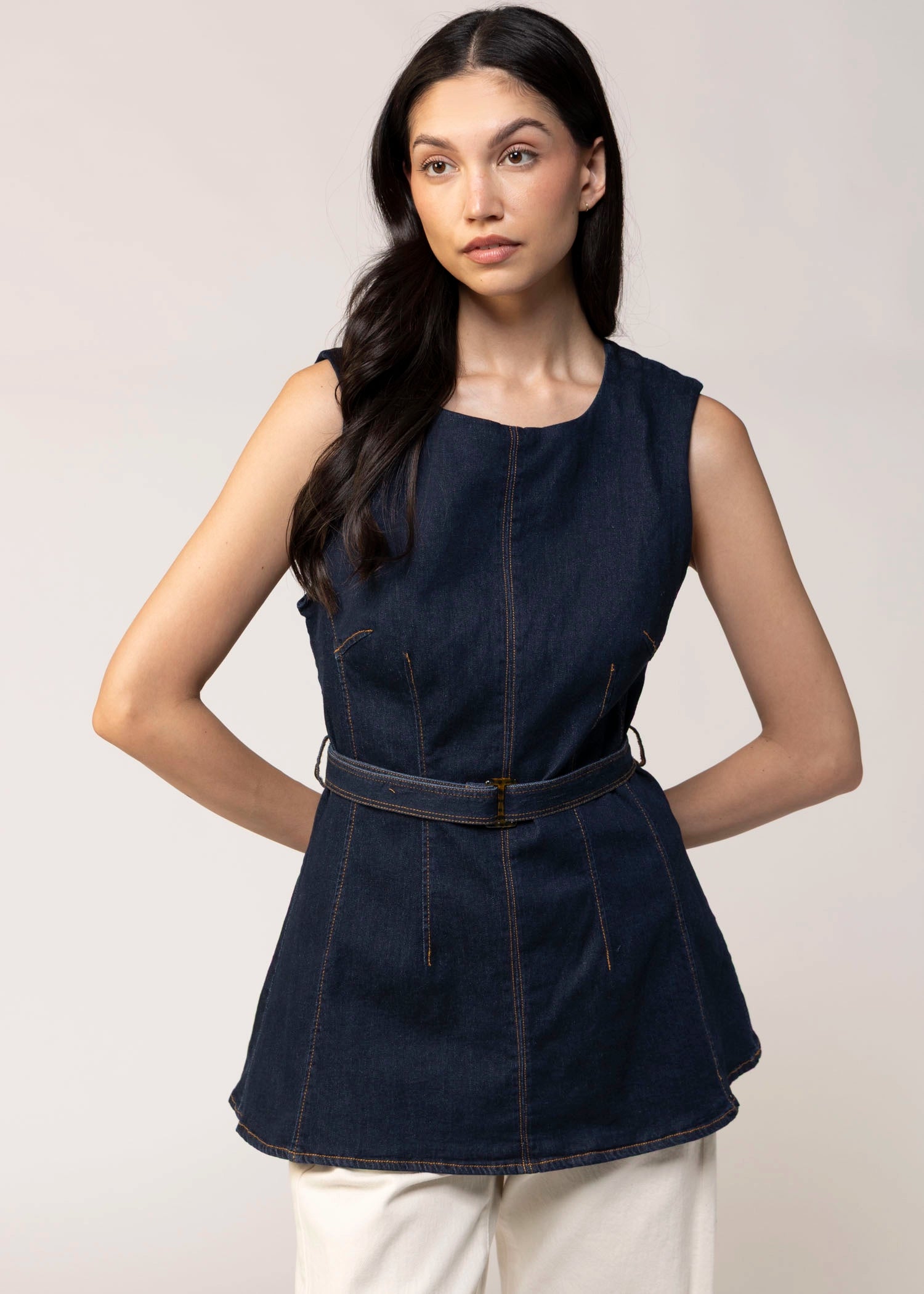 swatch_Denim belted denim top