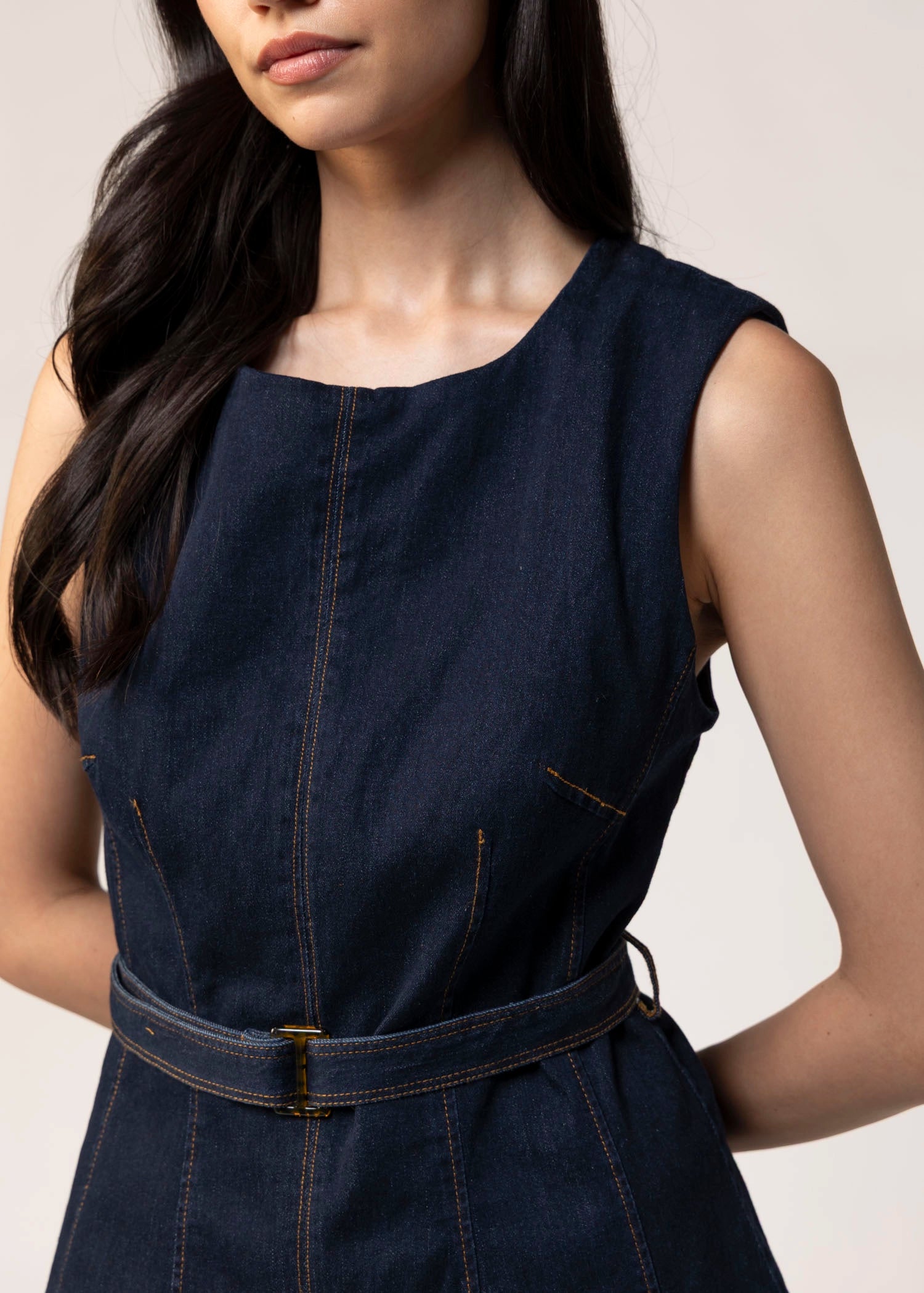 swatch_Denim belted denim top