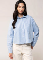 swatch_Light Blue cropped button down shirt