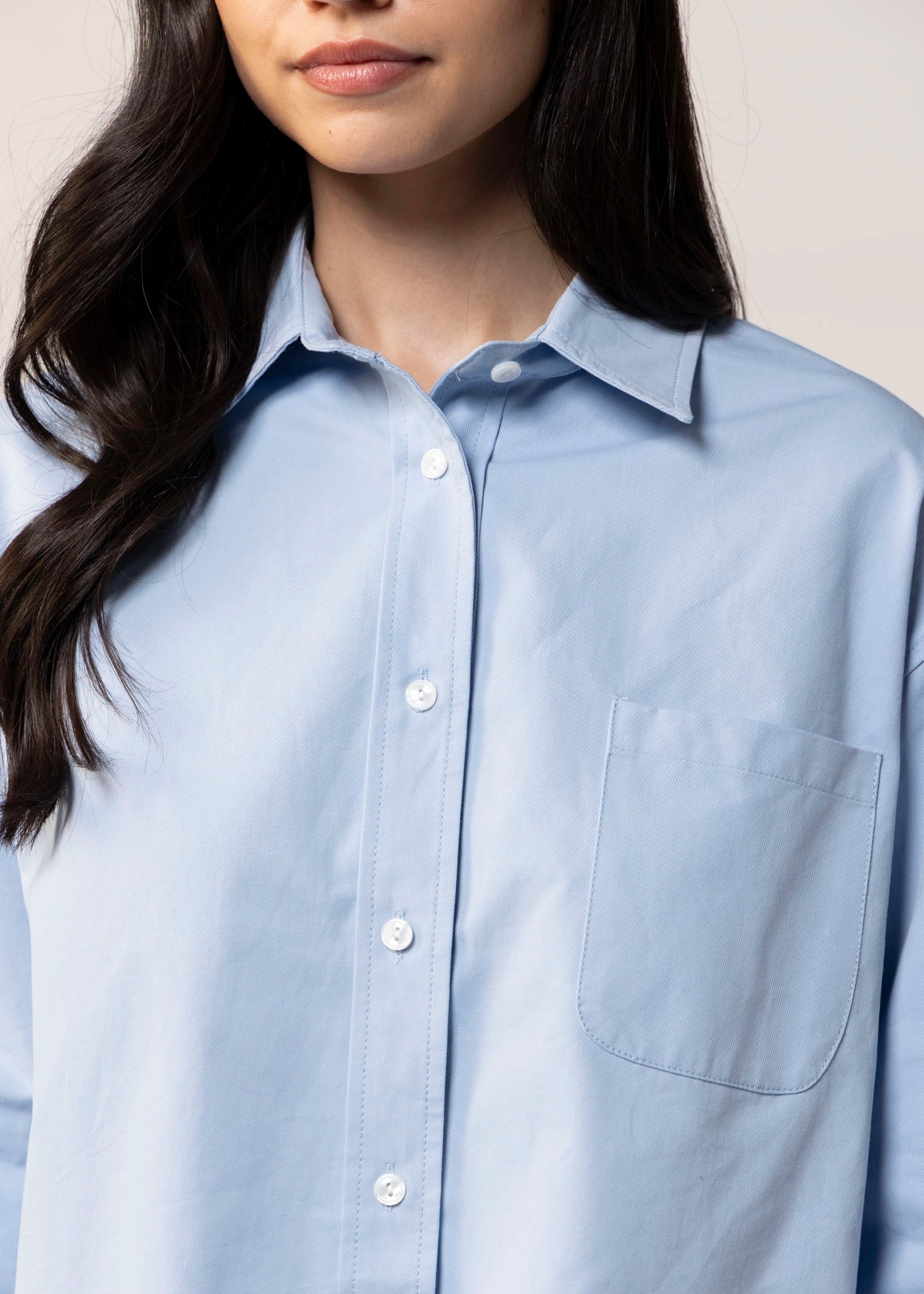 swatch_Light Blue cropped button down shirt