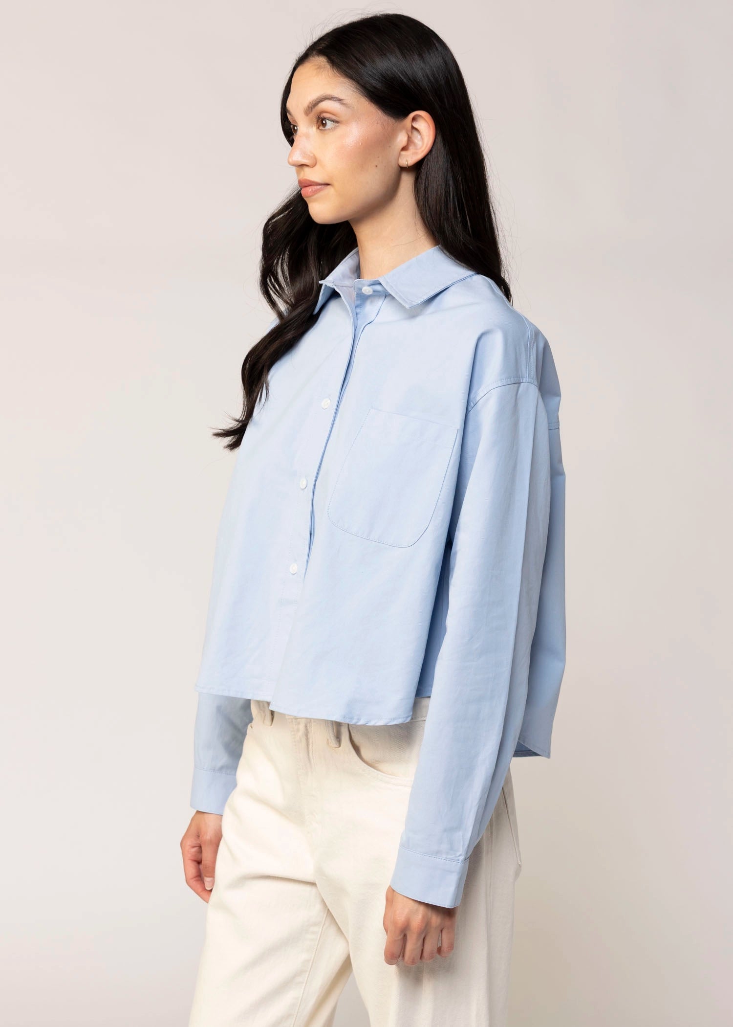 swatch_Light Blue cropped button down shirt