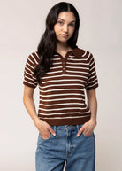 swatch_Brown/Cream striped knit polo