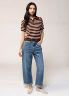 swatch_Brown/Cream striped knit polo