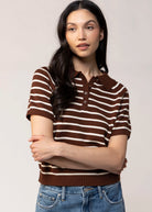 swatch_Brown/Cream striped knit polo