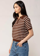 swatch_Brown/Cream striped knit polo