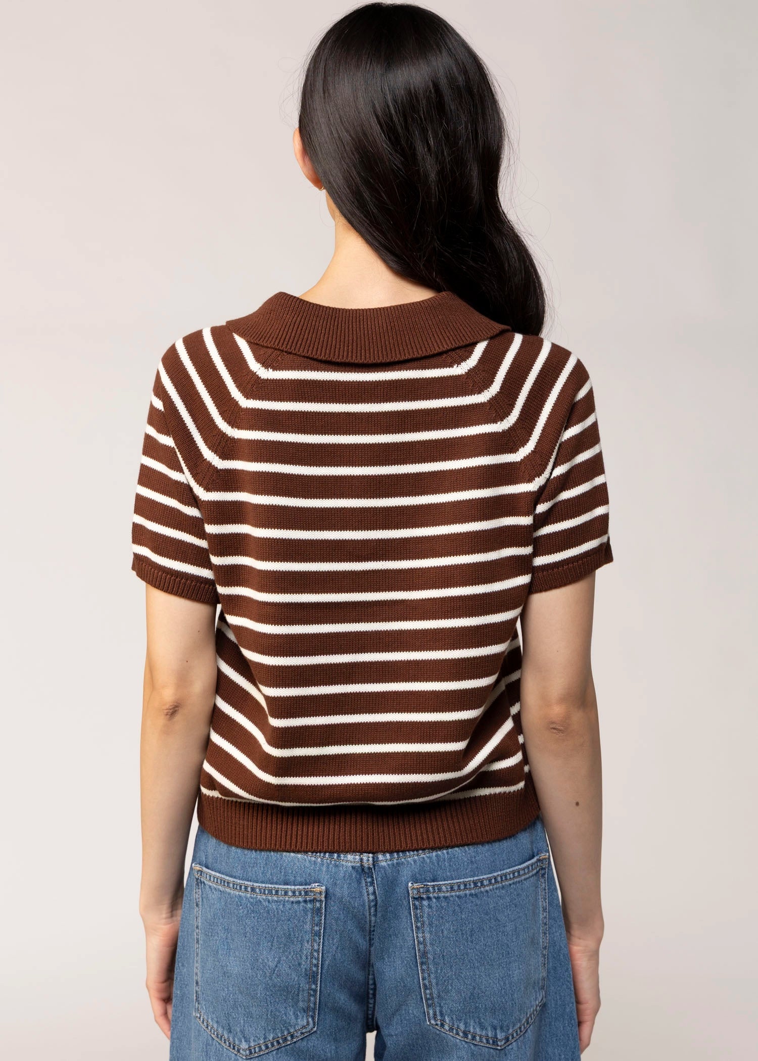swatch_Brown/Cream striped knit polo